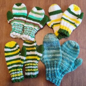 4 Pairs Handmade Kids Knit Mittens Bundle – Cozy Winter Gloves – Sold as a Set